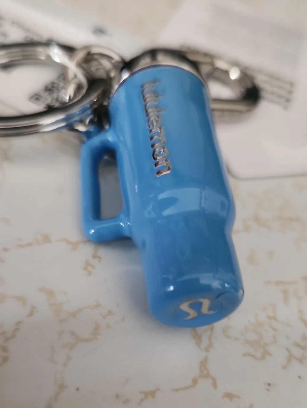 lululemon athletica Blue Tumbler Charm Keychain with Silver Hardware